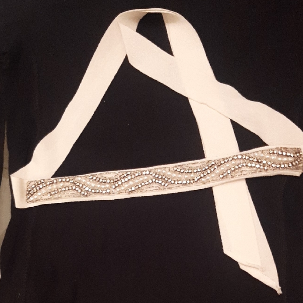 WHITE💎RHINESTONE Ribbon Belt🤍Silver Beaded  FITS ALL 72" LONG
